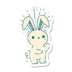 grunge sticker of tattoo style cute bunny