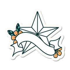 tattoo sticker with banner of a star