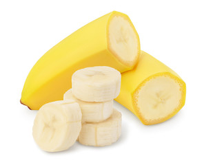 half banana isolated on white background with clipping path and full depth of field.