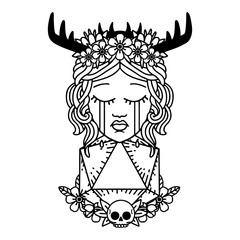 crying human druid with natural one D20 roll illustration