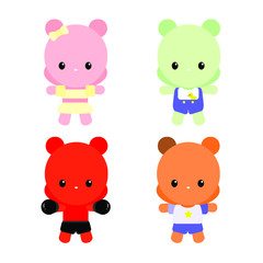 Cute colorful kawaii little baby bear vector set. Cartoon mascot character ilustration