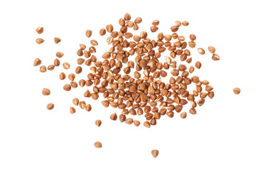 buckwheat grain isolated on white background . Top view. Flat lay.