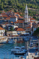 JELSA / CROATIA - AUGUST 2015: View to the bay of small Jelsa town on Hvar island, Croatia