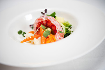 Prawn and vegetable forest, gourmet