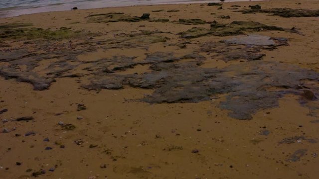 Drone shot in sunset slowly reveal amazing rocky ocean wow