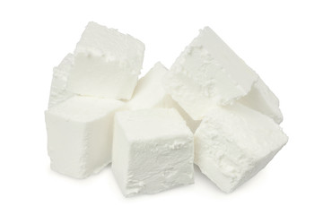 Feta cheese isolated on white background. With clipping path and full depth of field