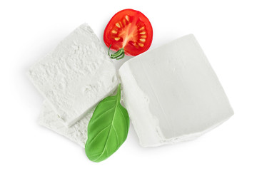 Feta cheese isolated on white background. With clipping path and full depth of field. Top view. Flat lay