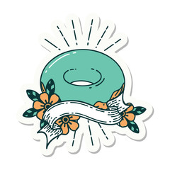 sticker of tattoo style iced donut