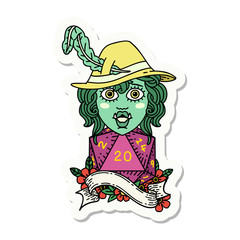 singing half orc bard with natural twenty dice roll sticker