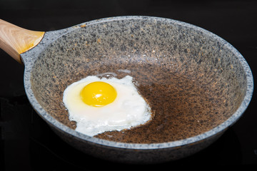 Fresh fried eggs for a delicious healthy light breakfast. Traditional homemade breakfast food. View from above