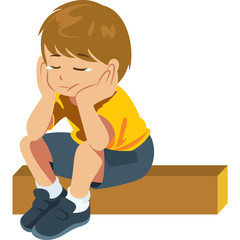 Vector of Lonely sad child sitting on the floor.