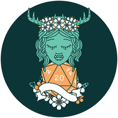 half orc druid character with natural 20 dice roll icon