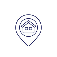house and pinpoint mark, line icon