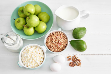 Clean eating healthy cooking ingredients. Food frame. Superfoods concept. Fitness Breakfast.Healthy eating and food, dieting, vegetarian kitchen, cooking concept and weigh loss.Fresh food on table