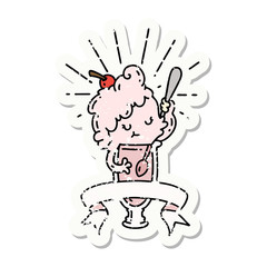 grunge sticker of tattoo style ice cream character
