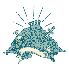 banner with tattoo style pile of gold