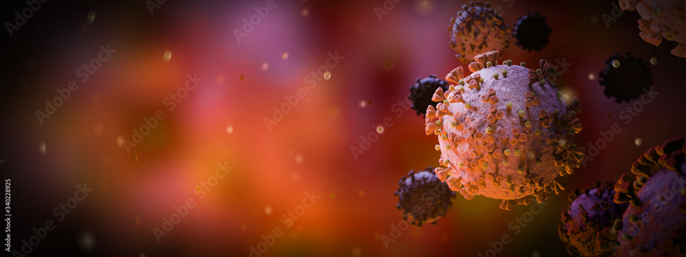 Poster microscopic close-up of the covid-19 disease. coronavirus illness spreading in body cell. 2019-ncov 