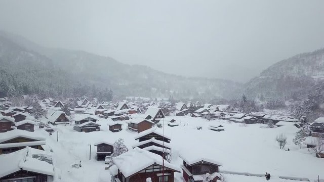 The traditionally thatched houses in Shirakawa-go where is the mountain village among the snow near Gifu, Ishikawa, and Toyama prefecture in the winter, Japan
