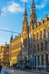 Fototapeta premium Beautiful architecture of Magna Plaza shopping center, the former main post office in Amsterdam, Netherlands 