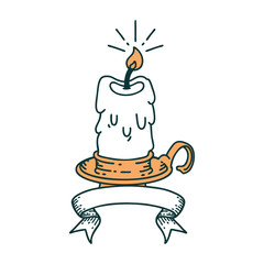 banner with tattoo style spooky melting candle