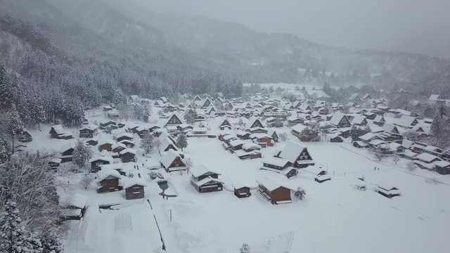 The traditionally thatched houses in Shirakawa-go where is the mountain village among the snow near Gifu, Ishikawa, and Toyama prefecture in the winter, Japan