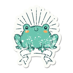 grunge sticker of tattoo style happy frog