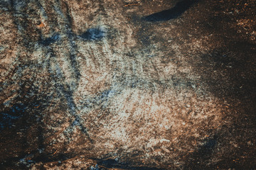 The texture of the snow. Dirty spring snow. Abstract black texture.