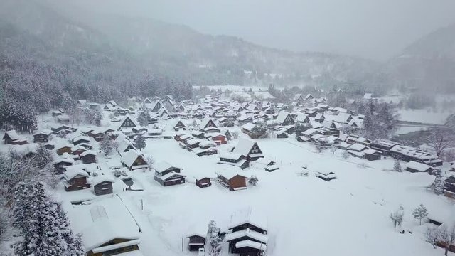 The traditionally thatched houses in Shirakawa-go where is the mountain village among the snow near Gifu, Ishikawa, and Toyama prefecture in the winter, Japan