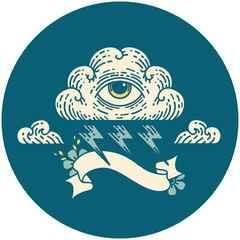 Naklejka premium icon with banner of an all seeing eye cloud