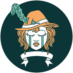 crying human bard with banner icon