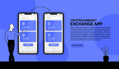 Cryptocurrency exchange application concept, Businessman presenting crypto trading system