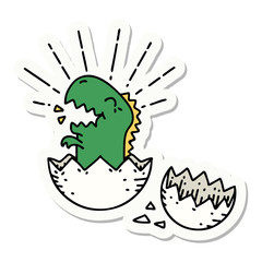sticker of tattoo style hatching dinosaur
