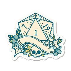 natural one d20 dice roll sticker