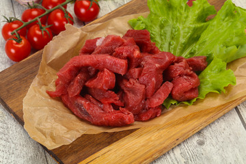 Raw beef meat sliced for cooking