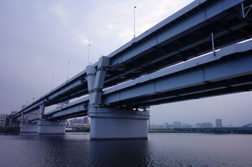 東京日本の湾岸を駆け抜け抜け網羅する立体の高速道路