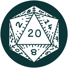 natural 20 D20 dice roll icon