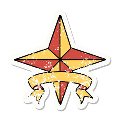 grunge sticker with banner of a star
