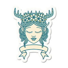 elf druid character face with banner sticker