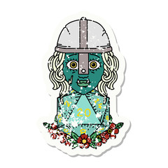 half orc fighter character with natural twenty dice roll illustration