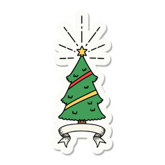 sticker of tattoo style christmas tree with star