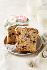 Slices of Easter cake with milk