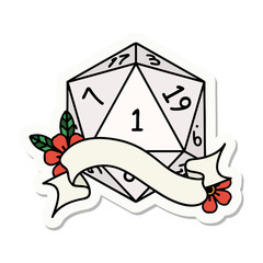 natural one d20 dice roll sticker