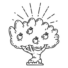 traditional black line work tattoo style apple tree