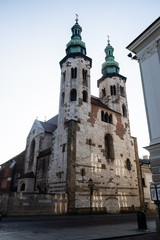 Fototapeta na wymiar View to Church of Saint Andrew, baroque church in Old Town district in Krakow, Poland.