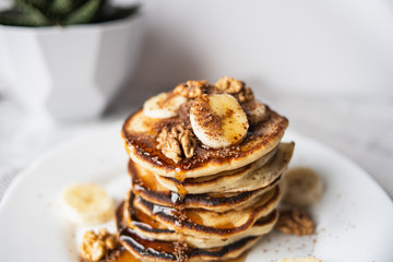 Delicious homemade banana pancake stack
