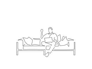 People at home isolated line drawing, vector illustration design.