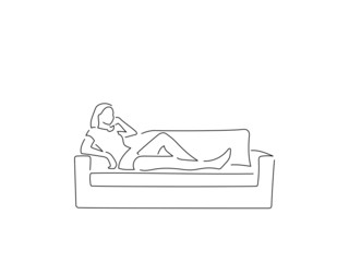 People at home isolated line drawing, vector illustration design.