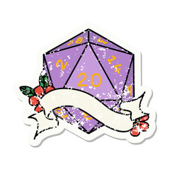 natural twenty D20 dice roll grunge sticker