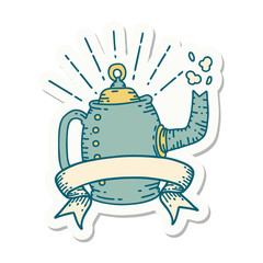 Fototapeta premium sticker of tattoo style old coffee pot steaming