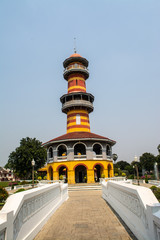 Tower WITHUN THASANA or the sage lookout in Bang Pa-In Royal Palace or the Summer Palace that is a palace complex formerly used by the Thai kings in Ayutthaya Province Thailand.